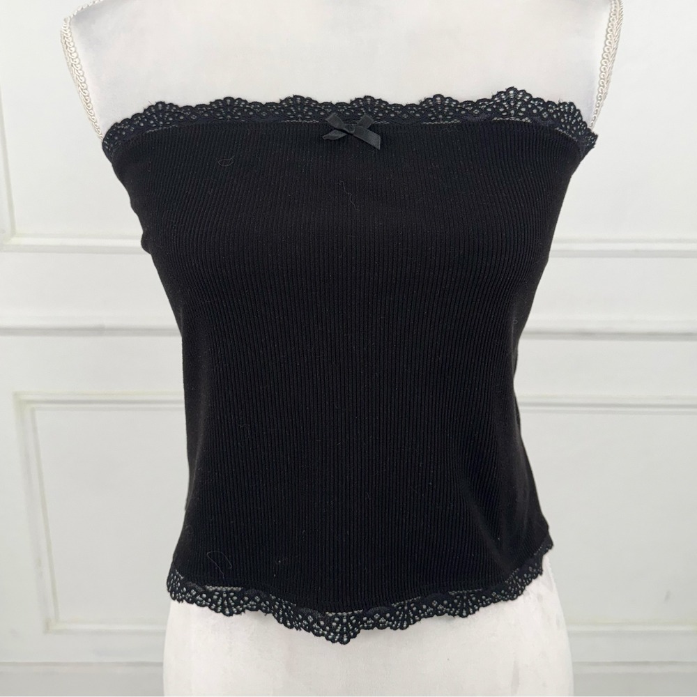 Urban Episode Tube Top Womens XL Black Lace Trim Ribbed Coquette Y2K Strapless